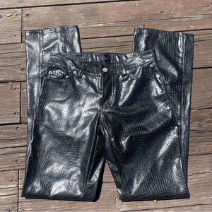 Tommy Hilfiger 90s Y2K Mid Rise Black Snake Skin Leather Flare Punk Pants BB